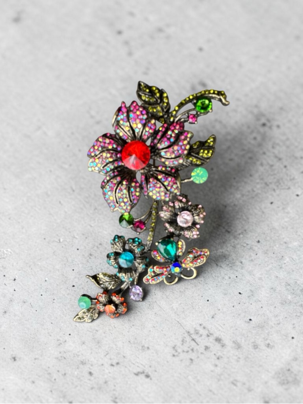Vintage Floral Rhinestone Brooch